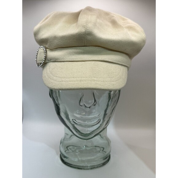 Vintage 1960s Cream Style Peaked Hat Cap Rhinestone Pin Detail - Picture 1 of 7